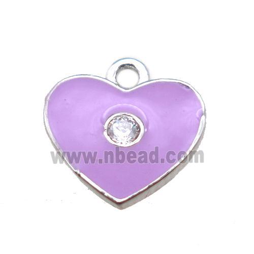 purple enameling copper heart pendant paved zircon, platinum plated
