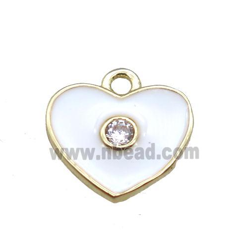white enameling copper heart pendant paved zircon, gold plated