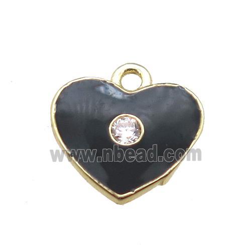 black enameling copper heart pendant paved zircon, gold plated