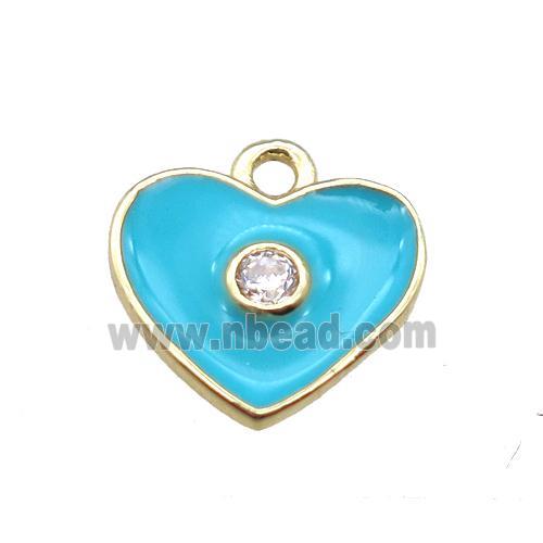 aqua enameling copper heart pendant paved zircon, gold plated