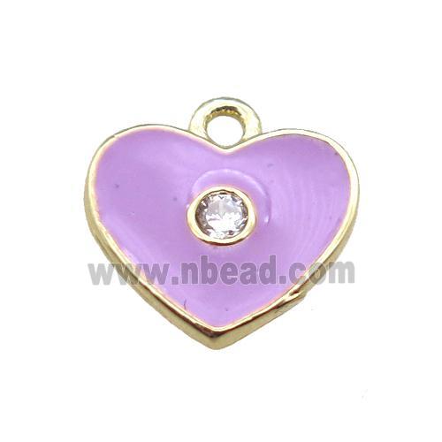 purple enameling copper heart pendant paved zircon, gold plated