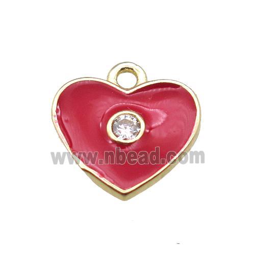 red enameling copper heart pendant paved zircon, gold plated