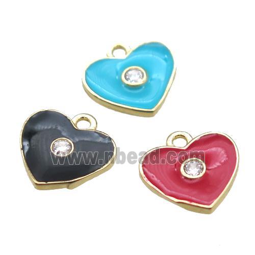 enameling copper heart pendant paved zircon, mixed color, gold plated