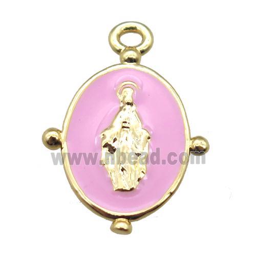 pink enameling copper Jesus pendant, gold plated
