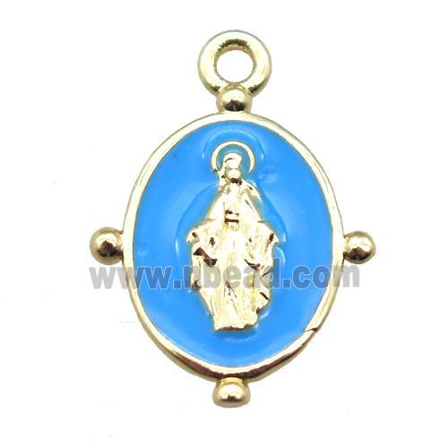 blue enameling copper Jesus pendant, gold plated