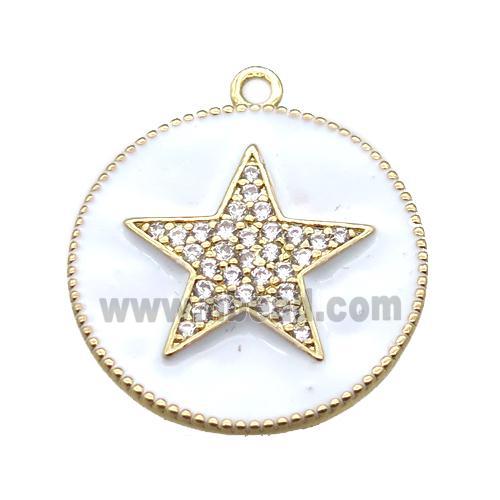copper star pendant pave zircon with white enameling, gold plated