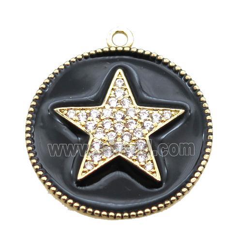 copper star pendant pave zircon with black enameling, gold plated