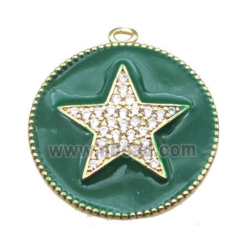 copper star pendant pave zircon with green enameling, gold plated