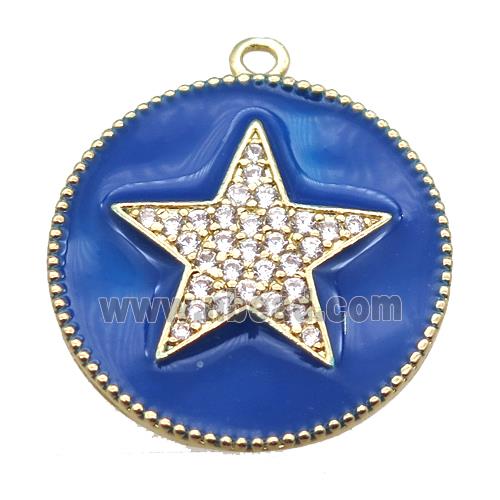 copper star pendant pave zircon with blue enameling, gold plated