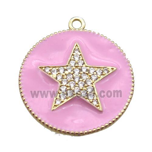 copper star pendant pave zircon with pink enameling, gold plated