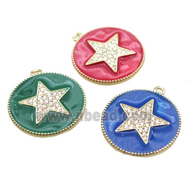copper star pendant pave zircon with enameling, mixed color, gold plated