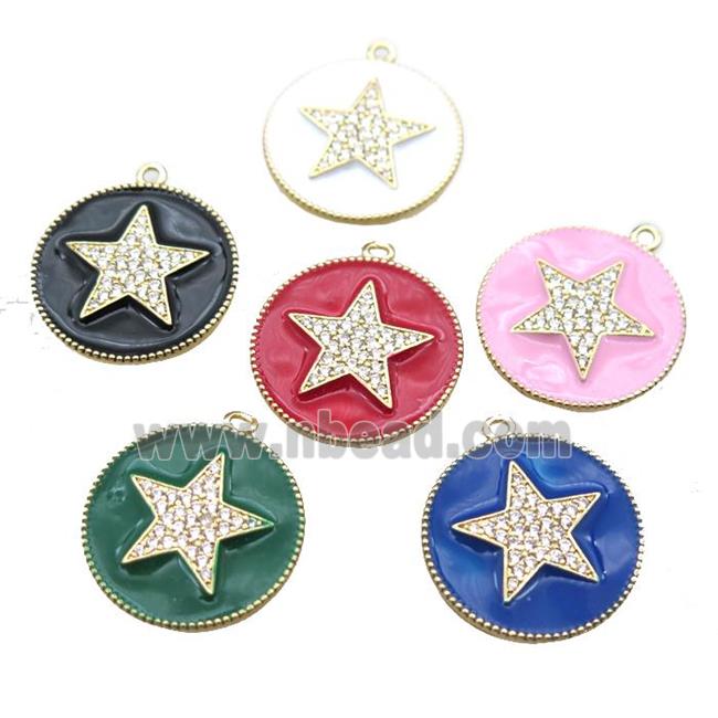 copper star pendant pave zircon with enameling, mixed color, gold plated
