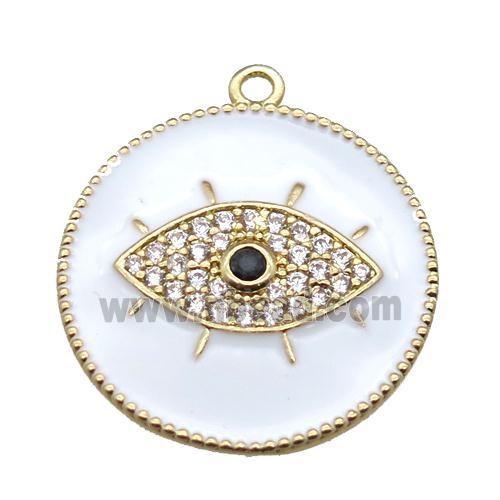 copper eye pendant pave zircon with white enameling, gold plated