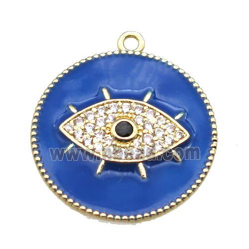 copper eye pendant pave zircon with blue enameling, gold plated