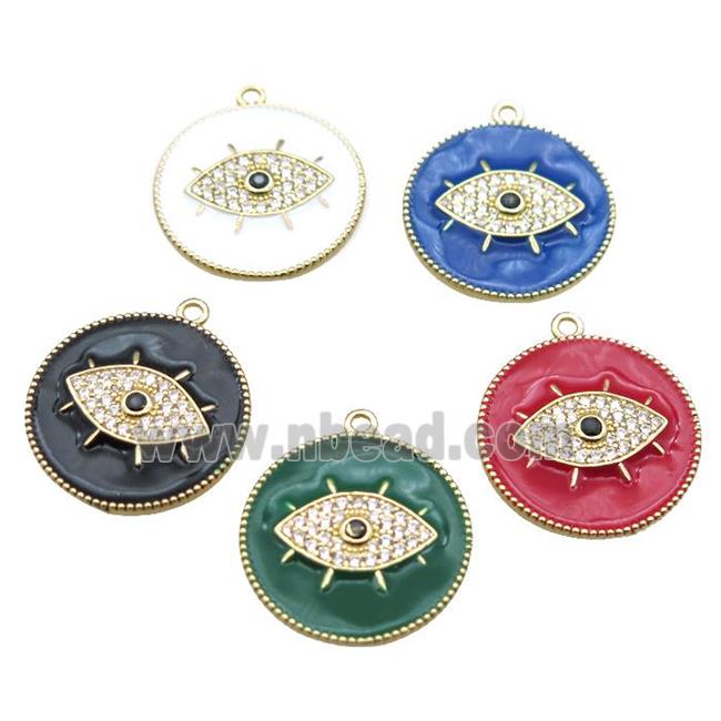 copper eye pendant pave zircon with enameling, mixed color, gold plated
