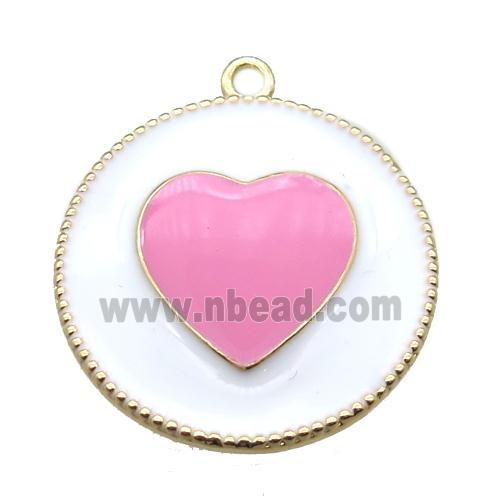 copper heart pendant with pink enameling, gold plated