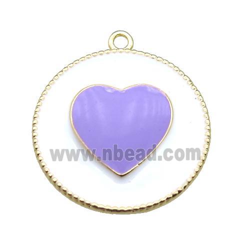 copper heart pendant with lavender enameling, gold plated