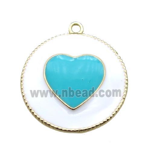 copper heart pendant with aqua enameling, gold plated