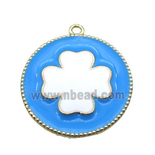 copper clover pendant with blue enameling, gold plated
