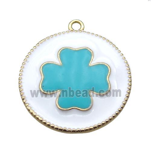 copper clover pendant with aqua enameling, gold plated