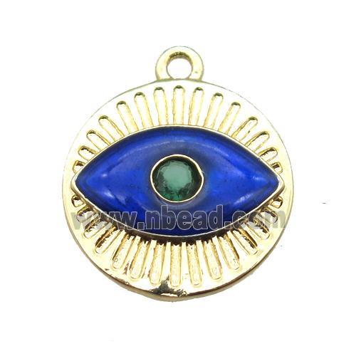 copper eye pendant with royal blue enameling, gold plated