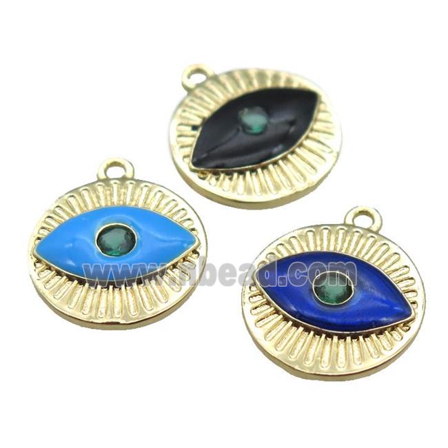 copper eye pendant with enameling, mixed color, gold plated