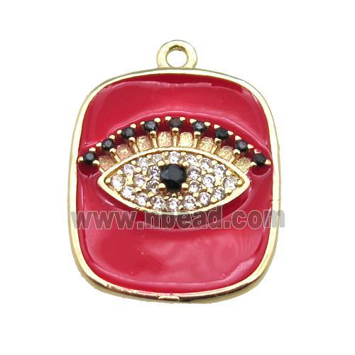 copper eye pendant pave zircon with red enameling, gold plated