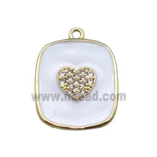copper heart pendant pave zircon with white enameling, gold plated