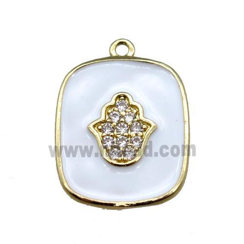 copper hamsahand pendant pave zircon with white enameling, gold plated