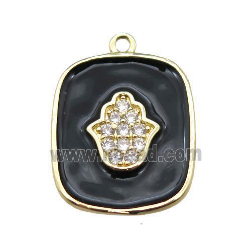 copper hamsahand pendant pave zircon with black enameling, gold plated