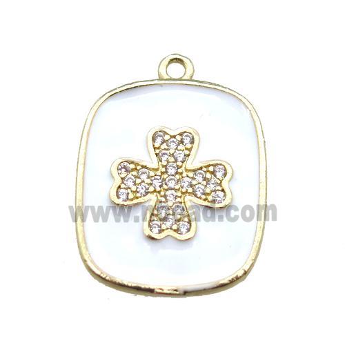 copper clover pendant pave zircon with white enameling, gold plated