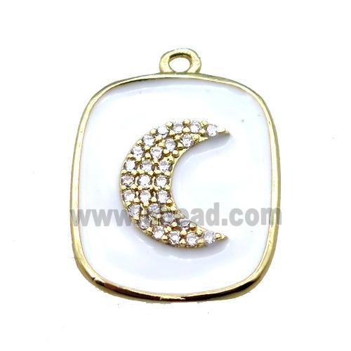 copper moon pendant pave zircon with white enameling, gold plated
