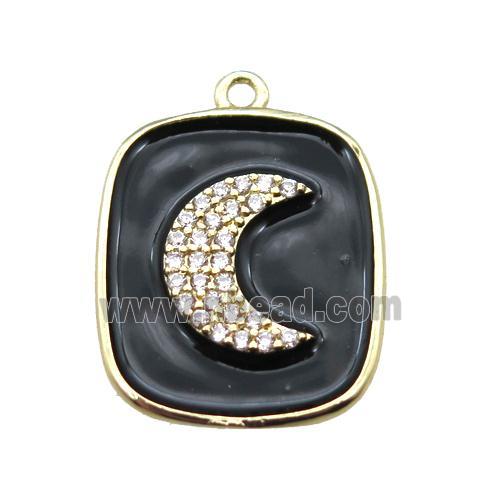 copper moon pendant pave zircon with black enameling, gold plated
