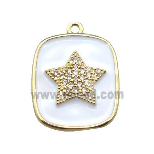 copper star pendant pave zircon with white enameling, gold plated