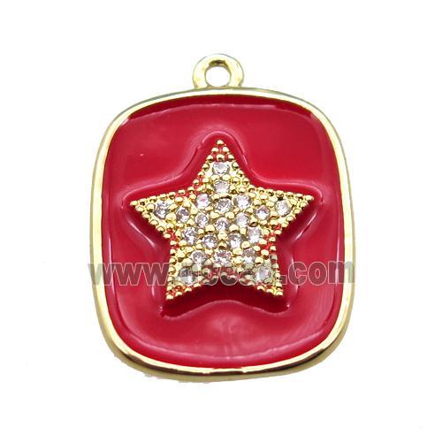 copper star pendant pave zircon with red enameling, gold plated