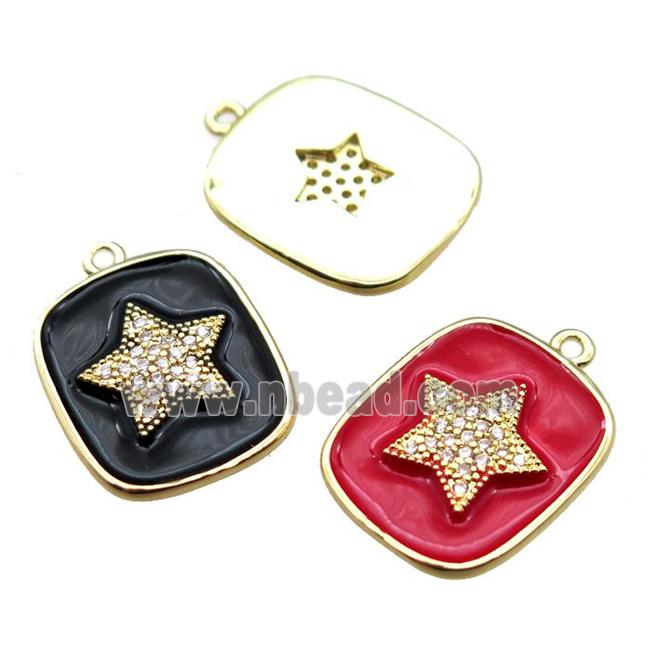 copper star pendant pave zircon with enameling, mix color, gold plated