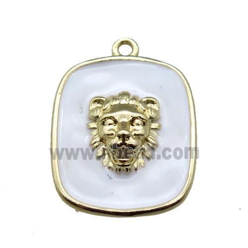copper lionhead pendant with white enameling, gold plated