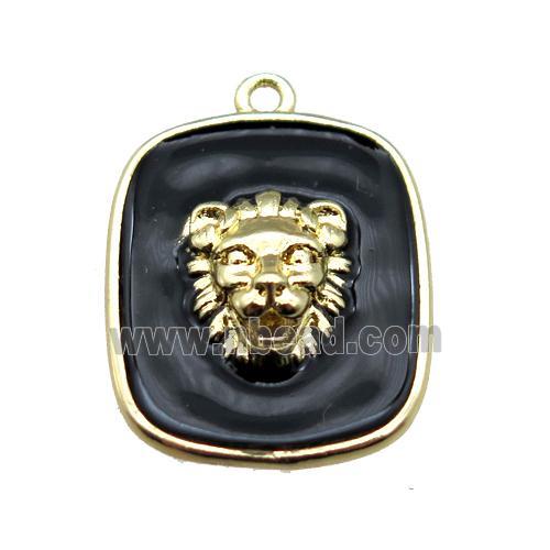 copper lionhead pendant with black enameling, gold plated