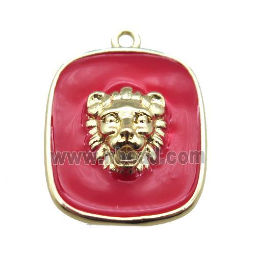 copper lionhead pendant with red enameling, gold plated