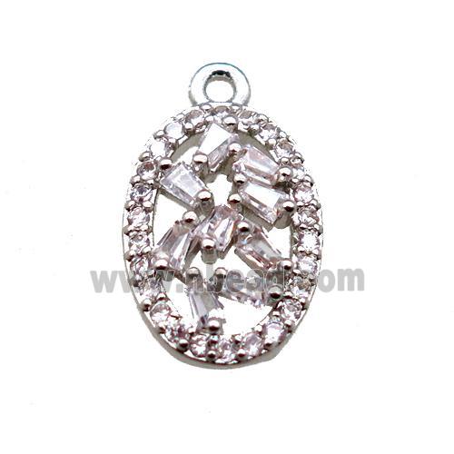 copper oval pendant paved zircon, platinum plated