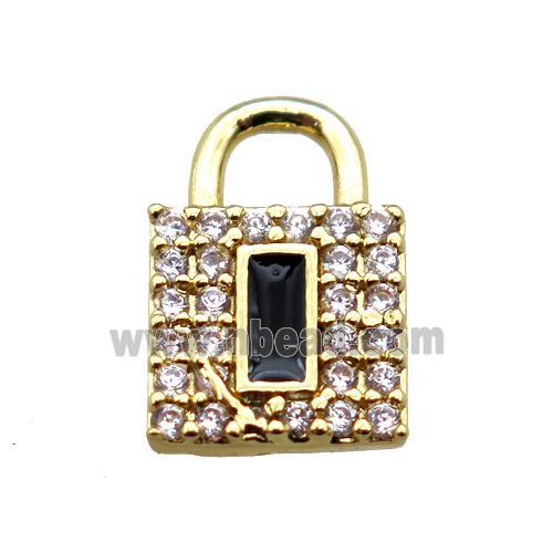 copper lock pendant paved zircon, gold plated