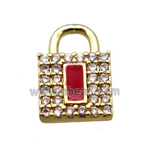 copper lock pendant paved zircon, gold plated