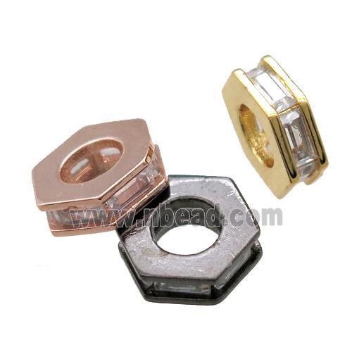 copper hexagon spacer beads paved zircon, mixed color