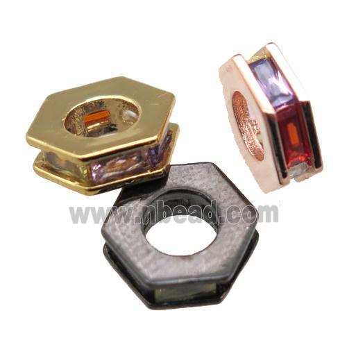 copper hexagon spacer beads paved zircon, mixed color