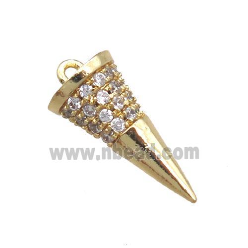 copper bullet pendant paved zircon, gold plated