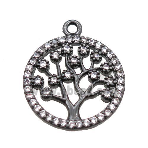 copper pendant paved zircon, tree of life, black plated