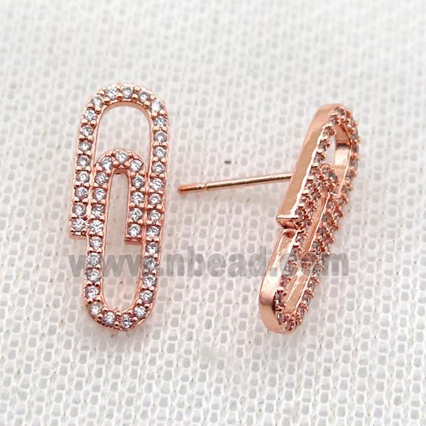 copper studs Earrings paved zircon, rose gold