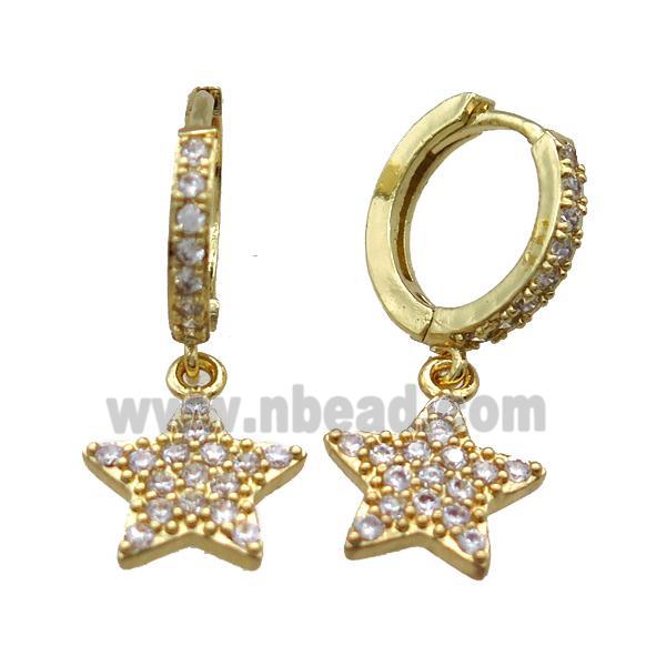 copper Hoop Earrings paved zircon, star, gold plated