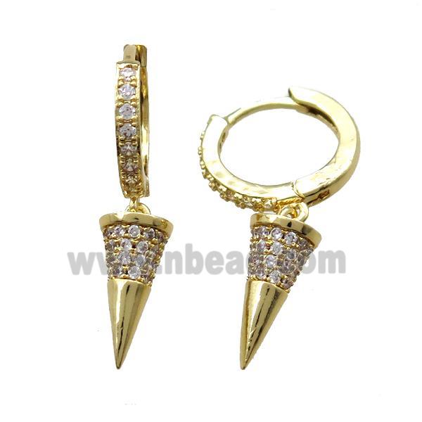 copper Hoop Earrings paved zircon, bullet, gold plated