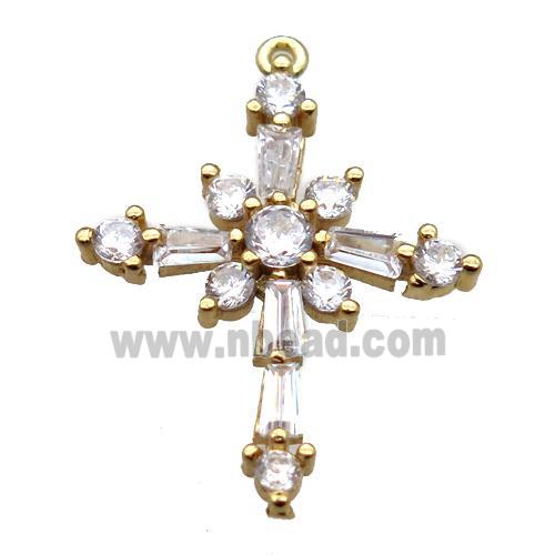 copper cross pendant paved zircon, gold plated